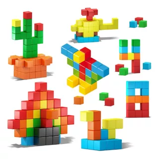 Brinquedo Magnético Blocos De Montar Infantil Cubos 44 Pcs