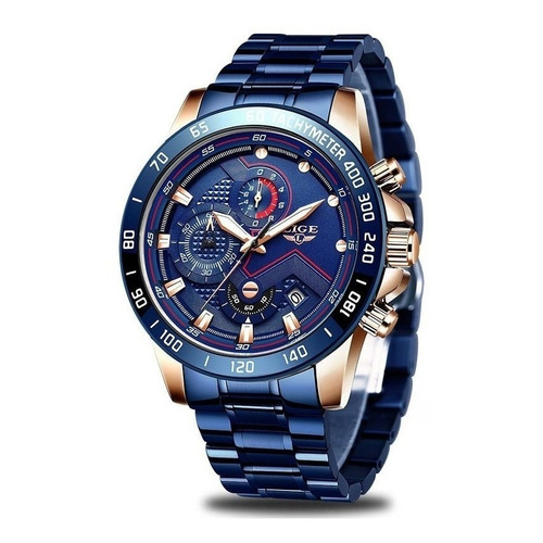 Reloj pulsera Lige LG9982 con correa de acero inoxidable color azul