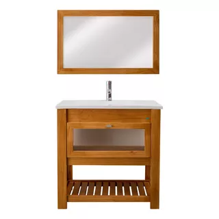 Combo Vanitory 80cm Puerta Madera Maciza Bacha Espejo