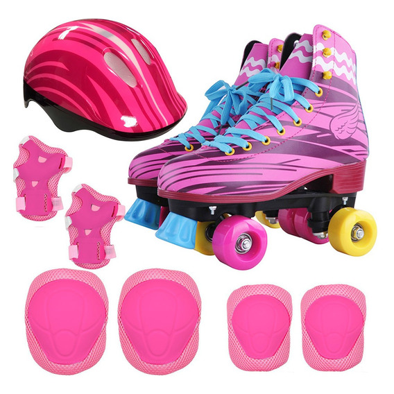 Kit Patines Chicos 4 Ruedas Artistico Casco Rodilleras Gtia