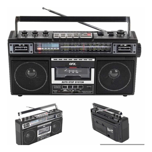 Grabadora Radio Am Fm Cassette Mp3 Usb Bluetooht Qfx J-220bt Color Negro