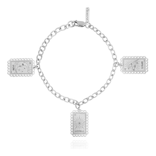 Anamora Pulsera Mujer Plata 925 Loteria Luna Estrella Pajaro