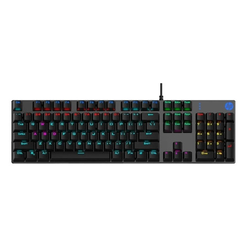 Teclado gamer HP GK400F QWERTY español color negro con luz rainbow