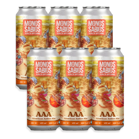 Cerveza Monos Sabios Roja Aaa American Lata 473ml Pack X6u