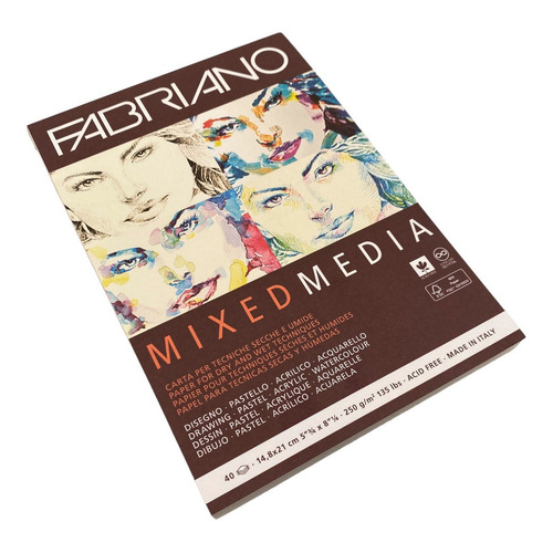 Block Dibujo Fabriano Mix Media 15x21cm 40h Pastel Acuarela