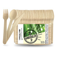 Bamboodlers Juego De Cubiertos De Madera Desechables | 100?%