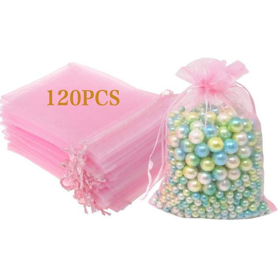 120  Pzs Bolsas De Regalo De Organza Con Cordón Transparente