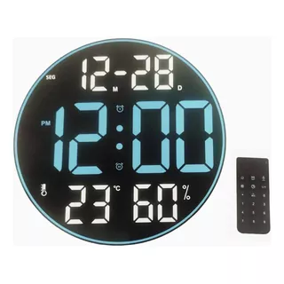 Relógio De Parede E Mesa Digital Redondo Usb 30 Cm Led Azul