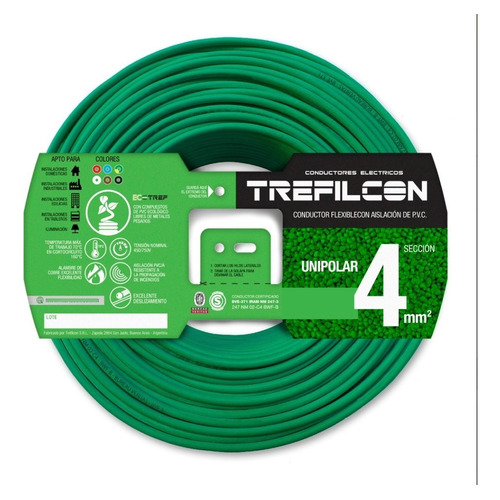 Cables Unipolar Normalizado Trefilcon 1x4mm X 100 Mts Verde
