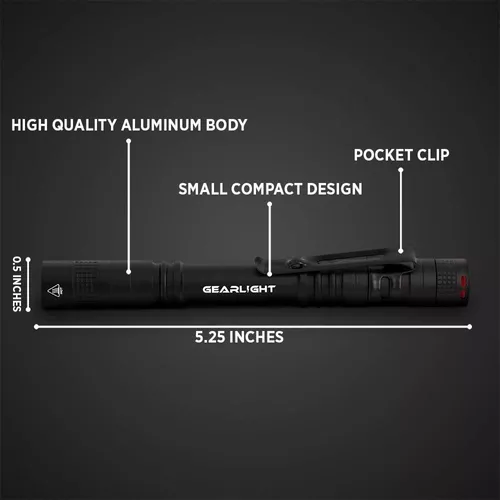 GearLight S100 - Lámpara LED de bolsillo para bolígrafo, 2 linternas  pequeñas y compactas con clip para espacios reducidos, inspección policial