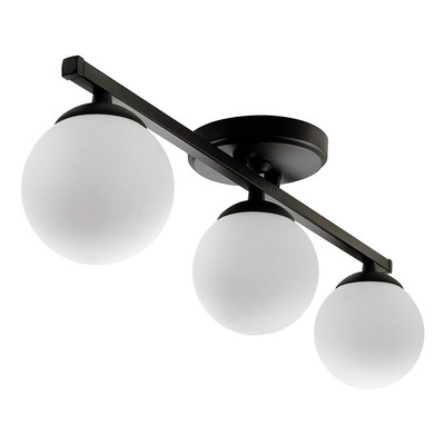 Plafon 3 Luces Barral Elyn Negro Globo Opal Apto G9 Deco