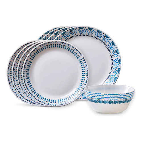 Corelle Everyday Expressions - Juego De Vajilla De 12 Pieza. Color Medallón Azul