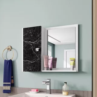  Loja Docelar Banheiro Genova Armario Espelheira Com Porta Cor Branco E Nero