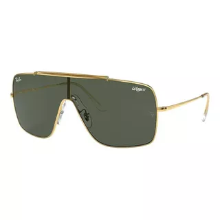 Anteojos De Sol Ray-ban Wings Ii Standard Con Marco De Metal Color Polished Gold, Lente Green De Plástico Clásica, Varilla Polished Gold De Metal - Rb3697