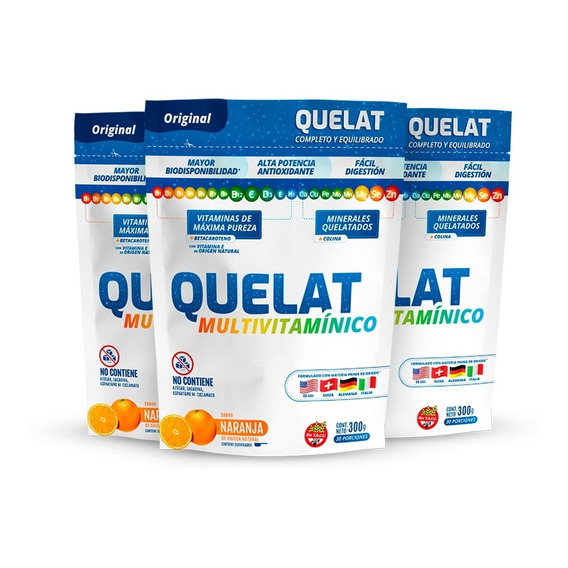 Quelat Multivitamínico - Sabor Naranja - 300 Gramos Pack X 3