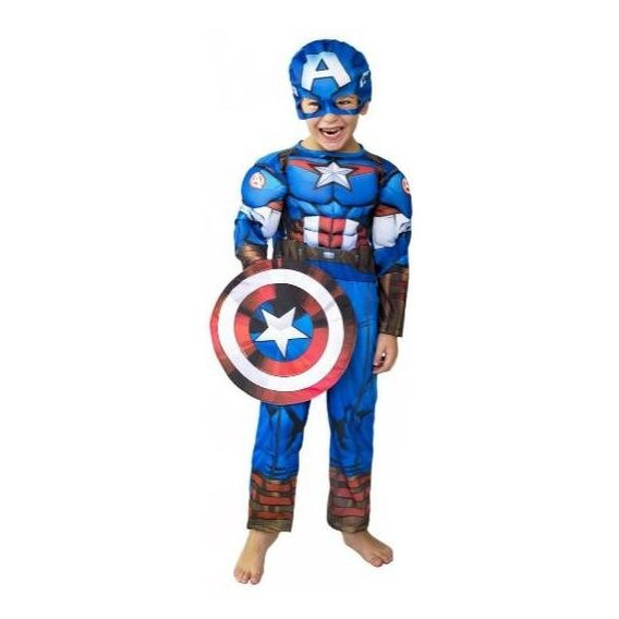 Disfraz Capitan America Con Musculos Marvel Licencia Oficial