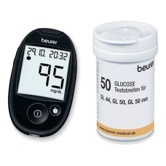 Kit Glucómetro Diabetes Gl44 + 50 Tiras Reactiva Tr44 Beurer