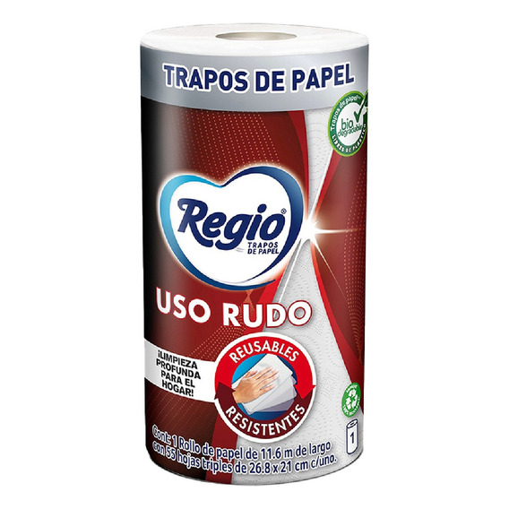 Regio Uso Rudo Trapos De Papel, 1 Rollo Con 60 Hojas Triples