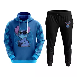 Conjunto De Moletom Sublimado Desenho Stitch Infantil Adulto