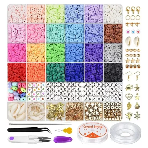 Kit De 7000 Piezas Cuentas Vidrio Materiales Para Hacer Pulseras Bisuteria  Niñas