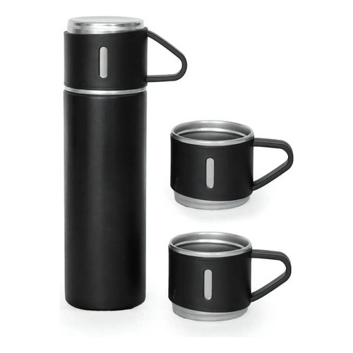 Set Termos Para Caliente Frio Termo Café Te + 3 Tazas 500 Ml Color Negro