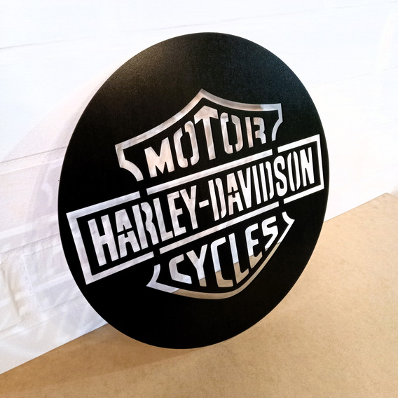 Harley Davidson 40x40 Cms, Cuadro Mdf Negro 3mm.