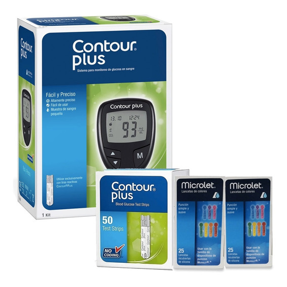 Glucómetro Contour Plus Con 50 Tiras Y 50 Lancetas