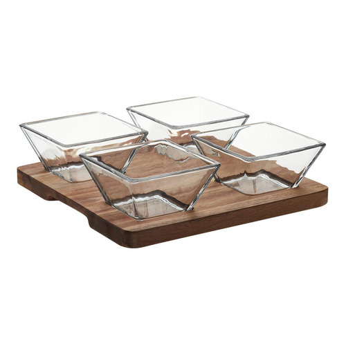 Bandeja Crisa Acacia Libbey 1713397 De Vidrio Y Madera