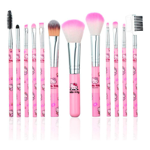 Set Brochas De Maquillaje Hello Kitty 12 Piezas Color Rosa