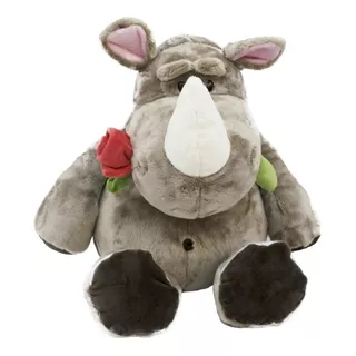 Rinoceronte Com Rosa Na Boca Pelúcia 32 Cm Fofy Toys