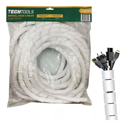 Organizador Espiral P/cables Blanco 10 Mts 3/4 Hogar Oficina