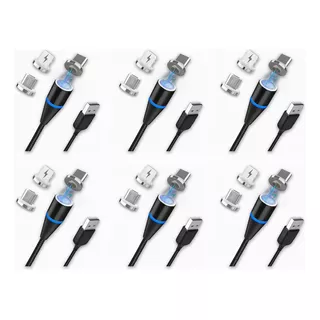 6 Pcs Cable Magnético 3en1 Carga Rápida 1m Usb V8 Ip Tipoc