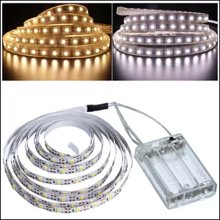 Kit 5 Fio Fita Led Autoadesiva Luz 2m 120 Leds Pilha Amarelo Cor Da Luz Branco-frio Pilhas