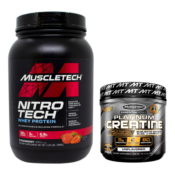 Muscletech Kit Whey Protein Proteína + Creatina 400gr Sabor Strawberry - Creatina 400g