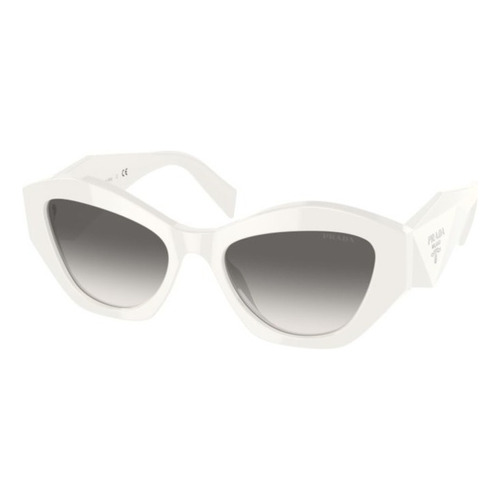 Gafas de sol Prada Pr 07ys, color blanco, montura blanca, color varilla blanca, color gris degradado, diseño irregular