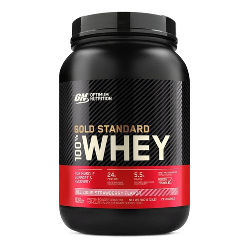 Suplemento en polvo Optimum Nutrition  Proteína Gold Standard 100% Whey proteína sabor delicious strawberry en pote de 907g