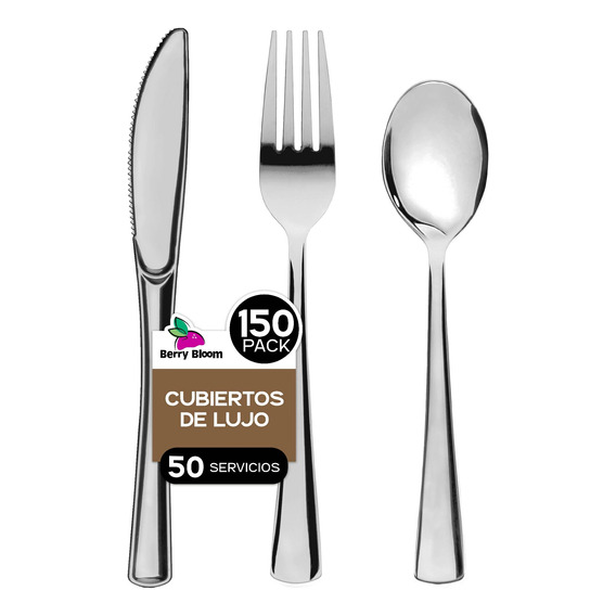 Cubiertos Desechables Plateado, Plástico Uso Rudo, 150 Pz