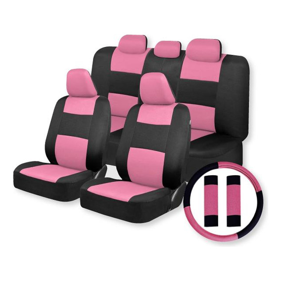 Set Cubreasiento Volante Cinturón Auto Rosado