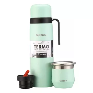 Set Mate Y Termo Terrano 1l Mate C/tapa. Bombilla De Regalo