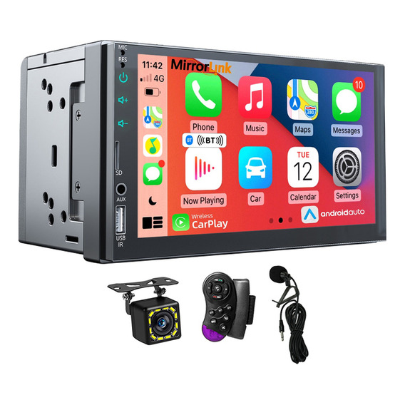 2 Din Carplay Auto Estéreo Mirrorlink Con Pantalla 7''táctil Color Mp5+mic+swc+12ledbackupcamera