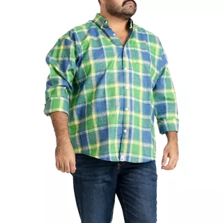 Camisa Caballero Ele Tallas Extras Cuadros Verde, Azul E.161