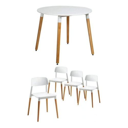 Juego de comedor Más que Sillas Eames Milan color blanco con 4 sillas diseño moderno mesa redonda de 90cm de largo máximo x 90cm de ancho x 75cm de alto