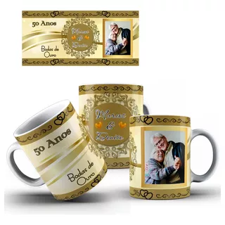 Kit Duas Caneca Bodas De Ouro + Caixinha - Opção 01