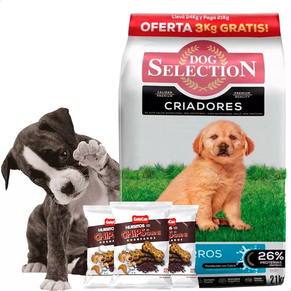 Dog Selection Cachorros 21+3kg + Huesitos Con Chips Carne