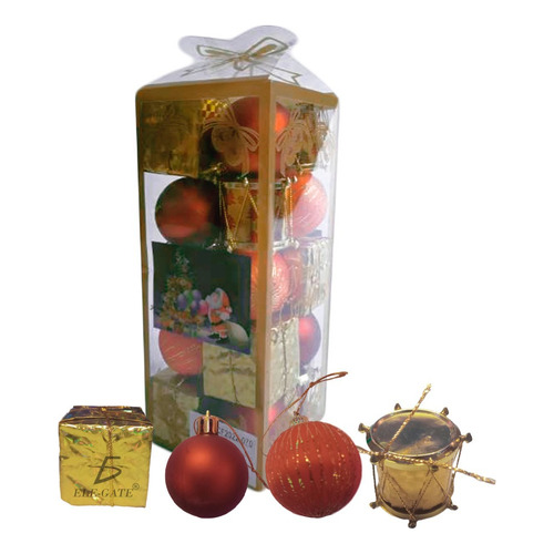 Caja Set 20 Esferas Adornos Colgantes Arbol Navideño Color Rojo-dorado