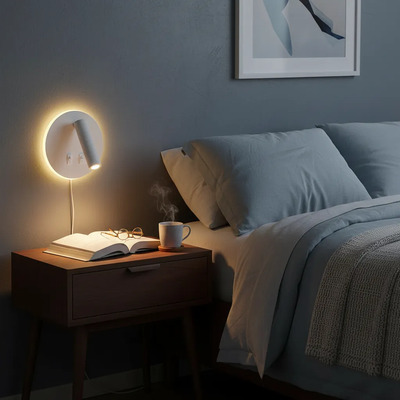Aplique Cabecera Con Tecla Circular Focus Blanco Luz Desing Blanco
