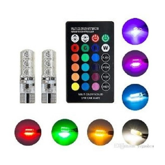 2 Cocuyos T10 Rgb 17 Colores Programables + Strober +control