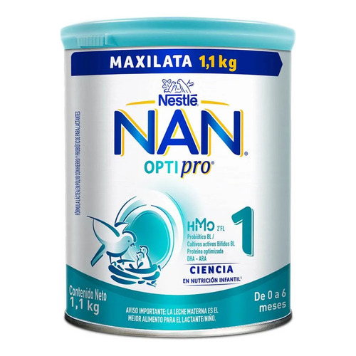 Leche de fórmula en polvo sin TACC Nestlé Nan Optipro 1 en lata de 1 de 1.1kg - 0  a 6 meses