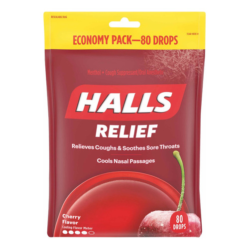 Halls Relief Cherry Flavor Sabor Cereza 80pack