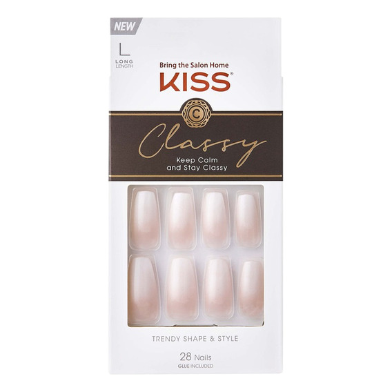 Uñas Postizas Kiss Classy Glue Included Tamaño L X28